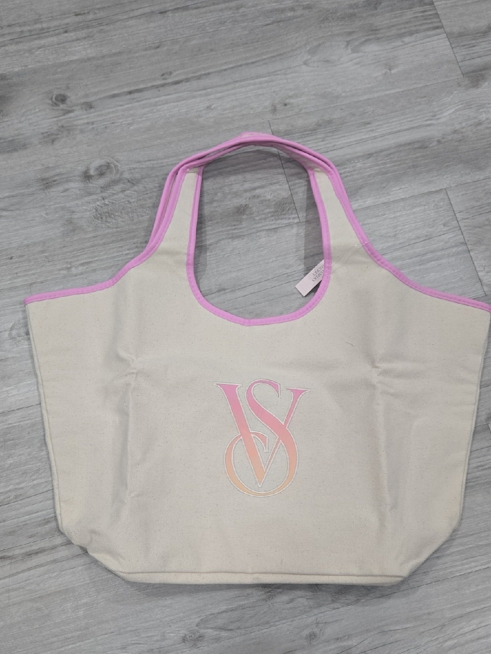 Victoria's Secret Cream Canvas Tote with Pink Trim